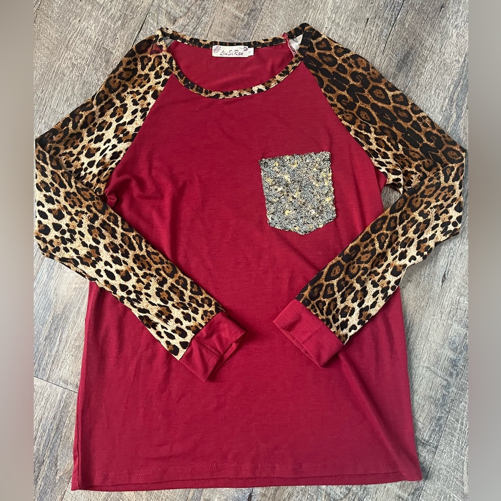 Women’s sequin and leopard print top